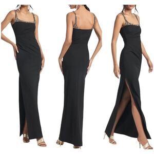Sachin & Babi Black Sam Crystal Detail Body-Con Crepe Gown Ret $995 Sz:10